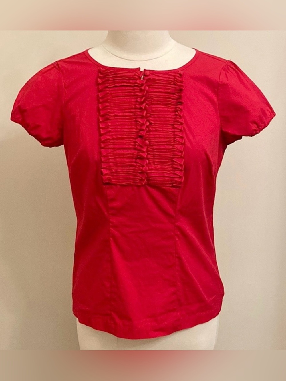The Limited Red SZ M 70s Retro Ruffled Modern Secretary Corporate Goth Top